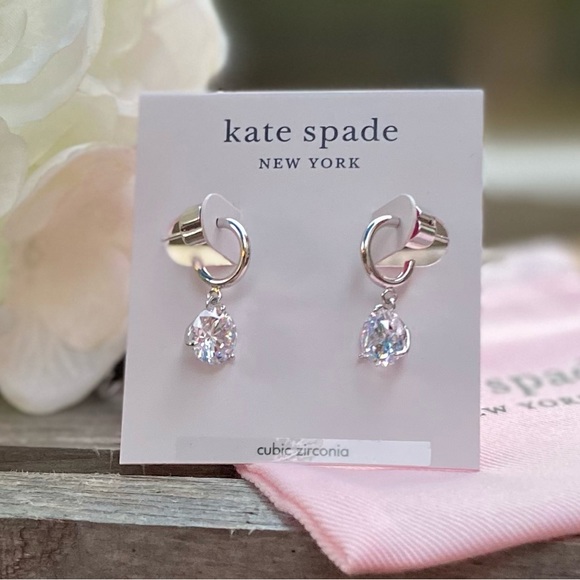NWT KATE SPADE ♠️ NEW YORK BRILLIANT STATEMENT SILVER HUGGIES EARRINGS